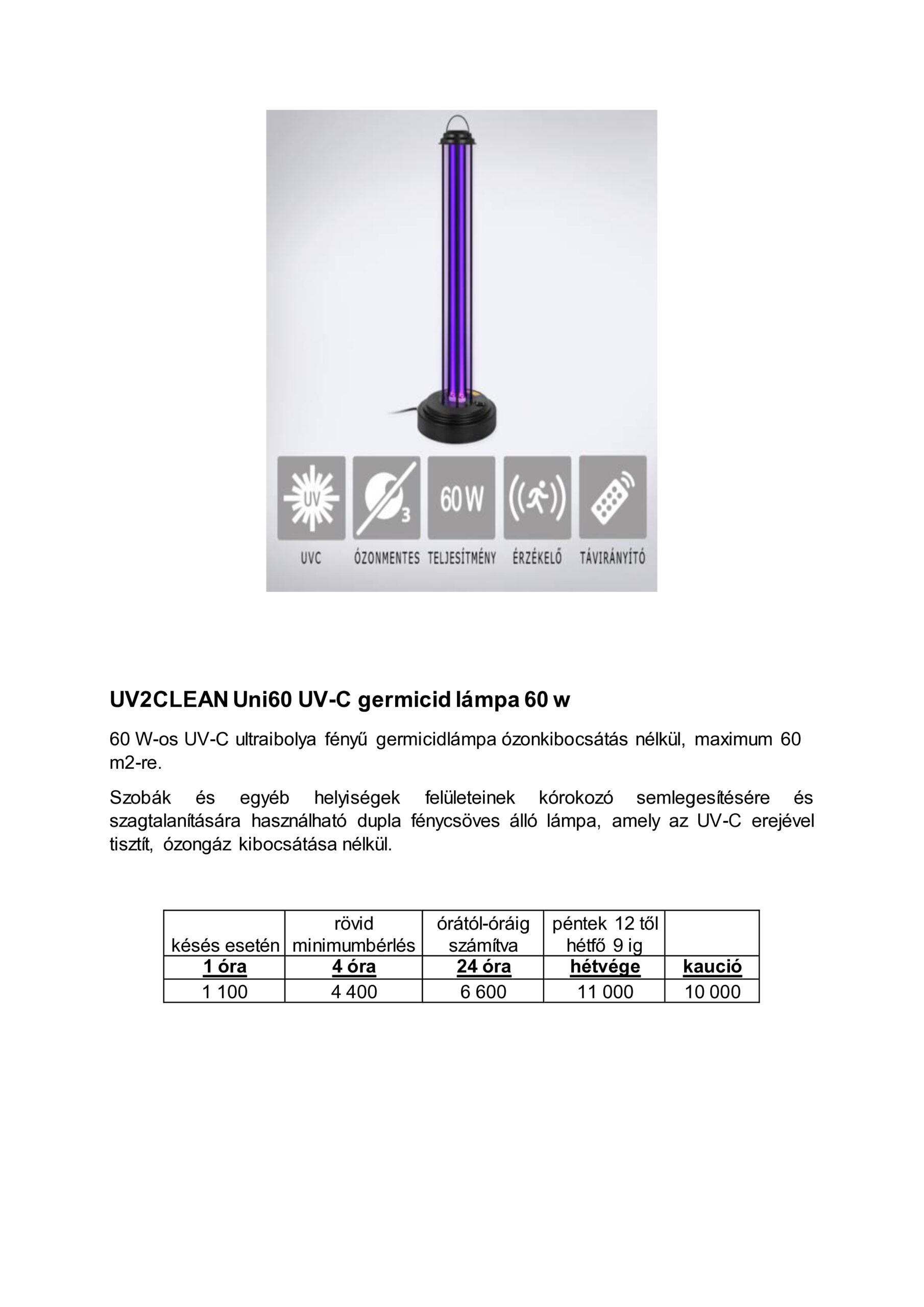 UV2 CLEAN UNI60 Germicid lámpa